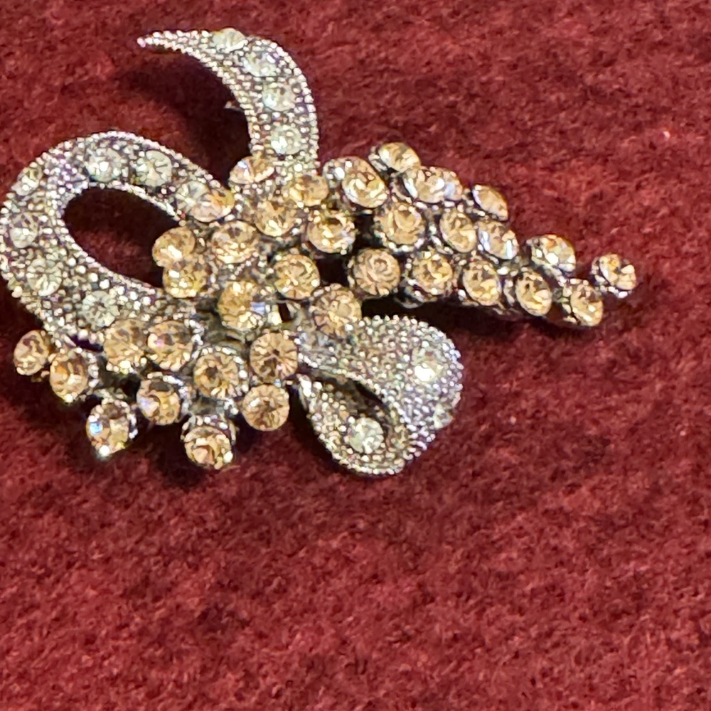 VTG 1980s signed ROM pink and white rhinestone bow brooch - Picture 7 of 10
